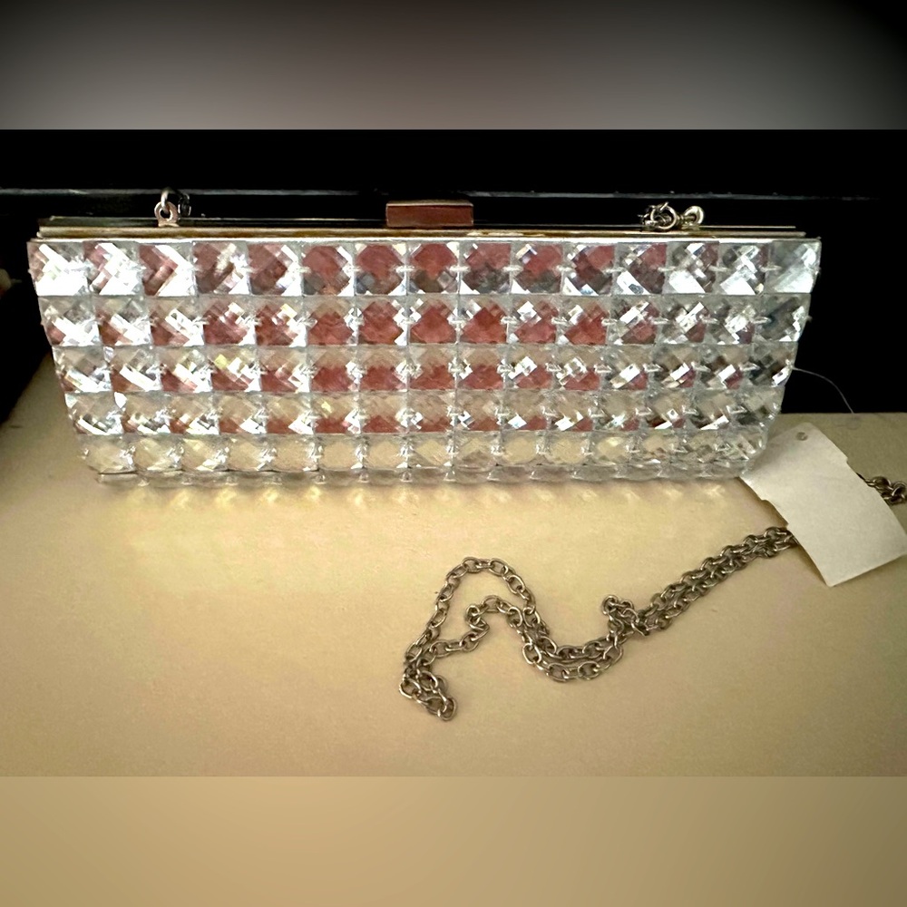 NWT Lyn Evans Woven Faceted Crystal Square Blocks Shoulder Bag Clutch Disco Y2K
